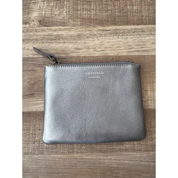 NWT Designer Aquatalia Silver Metallic Leather Clutch - Picture 1 of 3